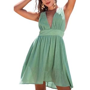 Cupshe Deep Plunge V-Neck Dress Backless Flowy Gauzey Cover-Up Boho Sz XL